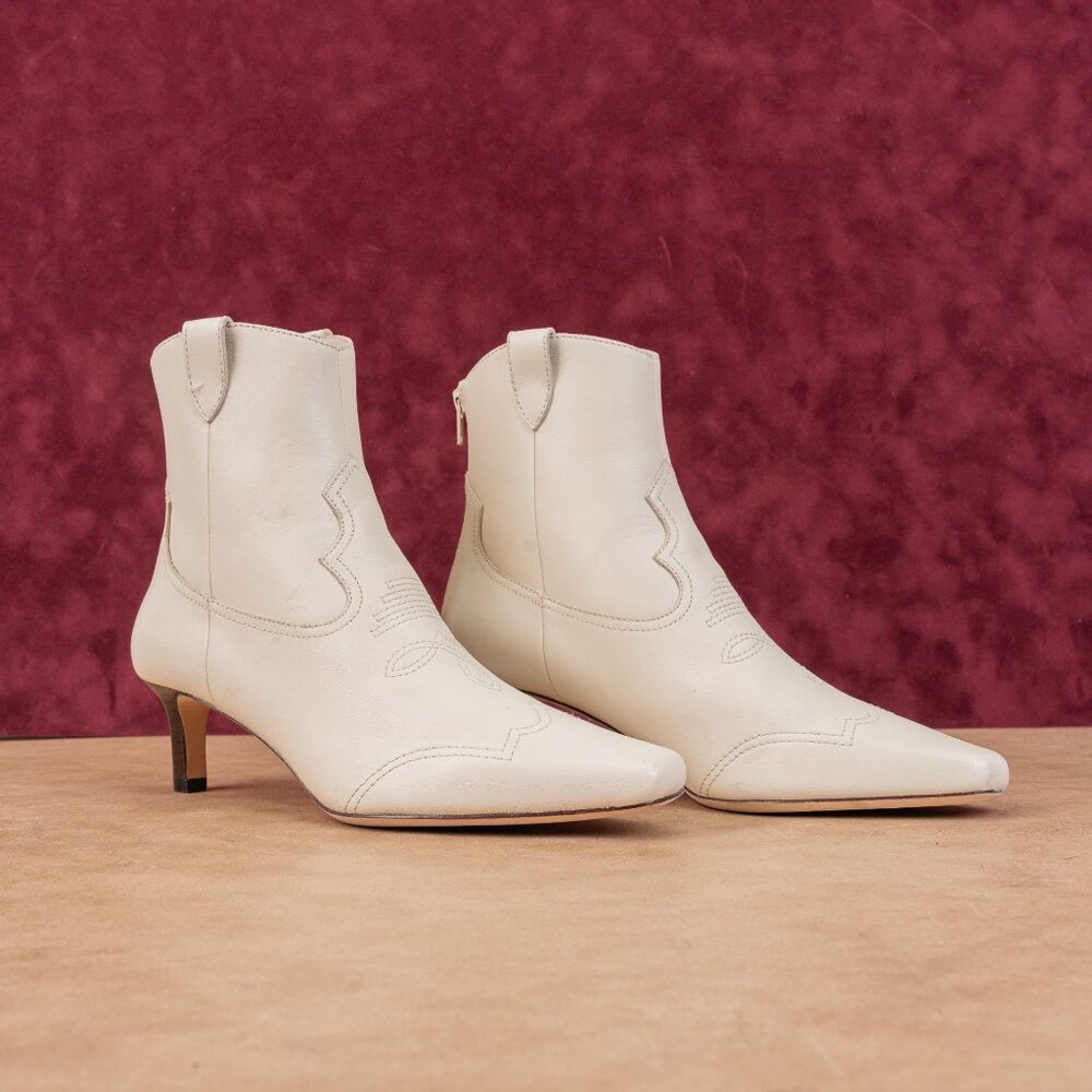 Paige Women Adelyn Kitten Western Bone Leather Heel Ankle Boots sz 8.5